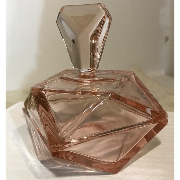 Glass Vanity Container Vintage Diamond Shaped Pink 2 Pc Powder Trinket Dish - Picture 4 of 11